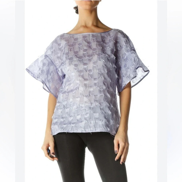 New Banana Republic Lilac lavender Polka-Dot Fringe Flutter short sleeve top - Picture 3 of 14